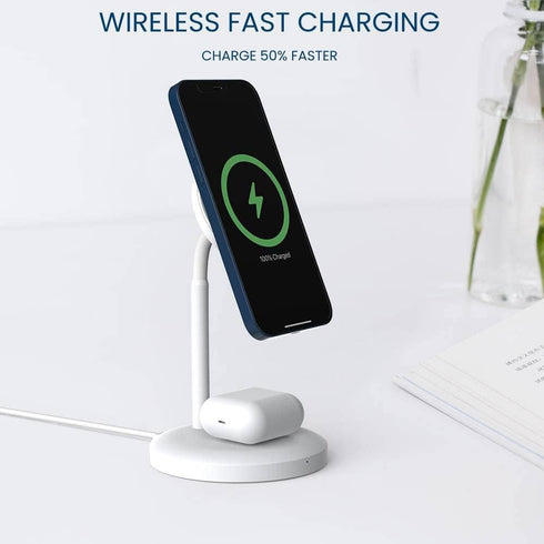 Techsmarter 2-in-1 Magnetic Wireless Charging Stand with 20W USB-C Wall Charger & 5ft USB-C Cable. Compatible with iPhone 12, 13, 14 and headphone...