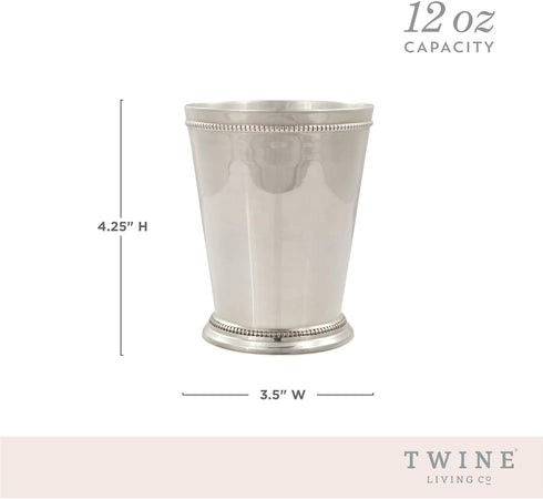 Twine Mint Julep Cup, Real Brass with Sterling Silver Plating Derby Cocktail Tumbler, Set of 1, 12 oz...