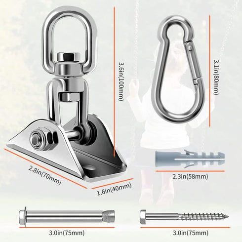 360°Rotating Hammock Hanging Kit - Heavy Duty Hanging Hooks for Swing Hanging Hook kit Stainless Steel 1000 lb Loading Hammock Hooks for Trapeze, ...