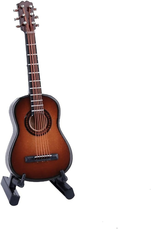 Dselvgvu Wooden Miniature Guitar with Stand and Case Mini Musical Instrument Replica Collectible Miniature Dollhouse Model Home Decoration (Classi...