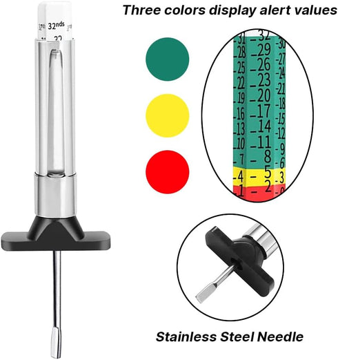 2Pcs Tire Tread Depth Gauge, Tread Depth Gauge in 32nds with Six-Sided Smart Color Coded, Professional Tire Thread Meter Tool for Quickly Identifi...