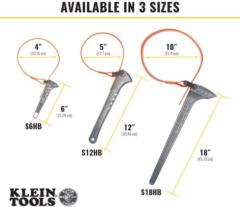 Klein Tools S12HB Strap Wrench, Adjustable Grip-It Strap Wrench Adjusts 1-1/2 to 5-Inch, 12-Inch Handle...