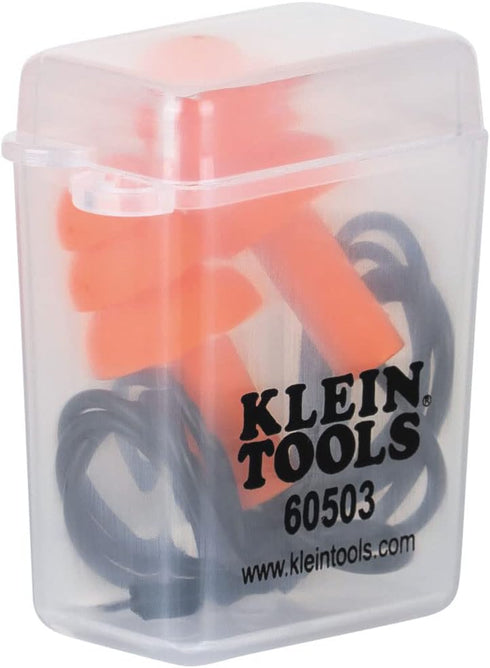 Klein Tools 605036 Corded Earplugs, 25dB NRR, Reusable Orange Earplugs, 6-Pack with Case for Construction, Industrial Use, Shooting and Hunting...