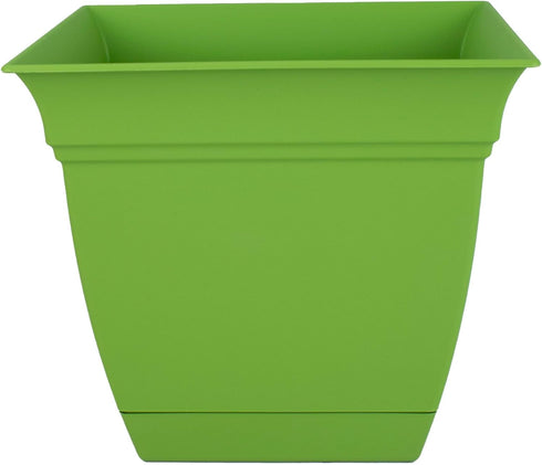 The HC Companies 8 Inch Eclipse Square Planter with Saucer – Indoor Outdoor Plant Pot for Flowers Vegetables Herbs, Peridot Green...