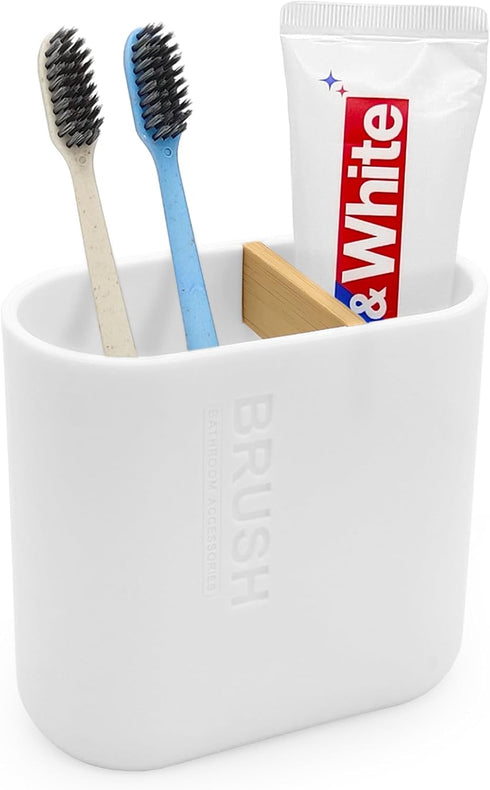 Toothbrush Holder with Bamboo Divider,Detachable for Easy Cleaning Multi-Functional Storage,2 Slots Electric Toothbrush and Toothpaste Organizer C...