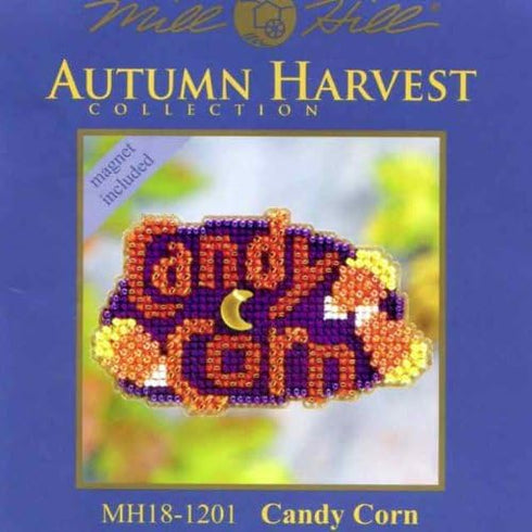 Candy Corn Beaded Counted Cross Stitch Halloween Ornament Kit Mill Hill 2011 Autumn Harvest MH18-1201...