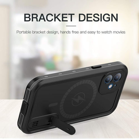 Waterproof Case for iPhone 12 Selected Waterproof IP68 Certified with Kickstand, Compatible with Magsafe Case Bulit-in Protector Shockproof Snowpr...