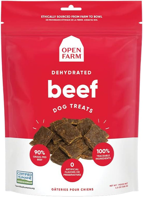 Open Farm Dehydrated Beef Grain-Free Dog Treats, 100% Grass-Fed Beef Recipe with Natural Simple Ingredients and No Artificial Flavors or Preservat...