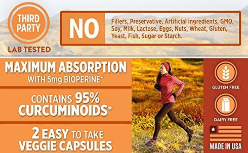 1600mg Organic Turmeric Curcumin w/Bioperine and Black Pepper | Non-GMO | Natural Joint Support | Highest Potency with 95% Standardized Curcuminoi...