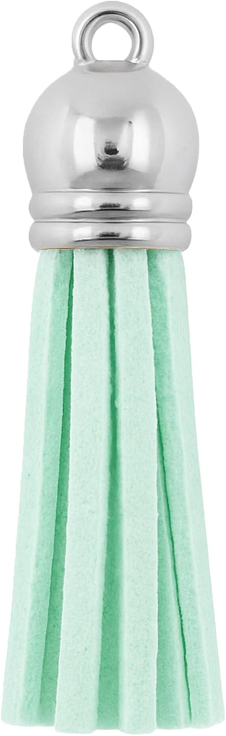 Mandala Crafts 100 Pcs Aqua Faux Suede Tassels Bulk Keychain Making Supplies - Small Leather Tassels for Charms, Jewelry Making, and DIY Crafts...