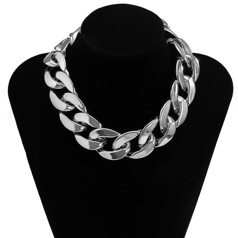 Punk Cuban Link Chain Choker Necklace Lightweight Chunky Necklace Oval Chain Link Necklace Hip Hop Jewelry for Women (Silver)...