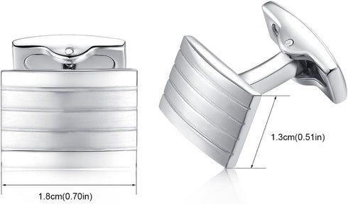 HONEY BEAR Rectangle Stripe Cufflinks for Mens Steel Wedding Gift Silver...