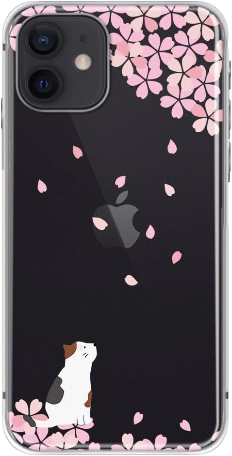 Blingy's Compatible for iPhone 12 Case (6.1 inch), Women Girls Cute Cat Design with Cherry Blossom Pattern Fun Cartoon Animal Style Transparent So...