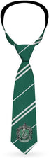 Buckle-Down Necktie Standard - SLYTHERIN Crest Stripe9 Green Gray...
