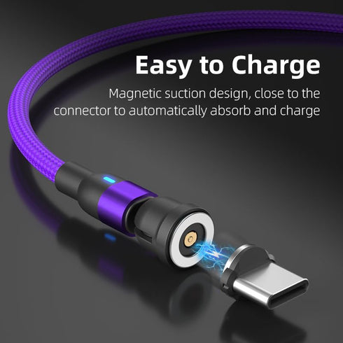 Magnetic Charging Cable, 540 ° Rotating Magnetic Phone Charging Cable with LED Light, 3-in-1 Nylon Woven Magnetic Phone Charger, Compatible with T...