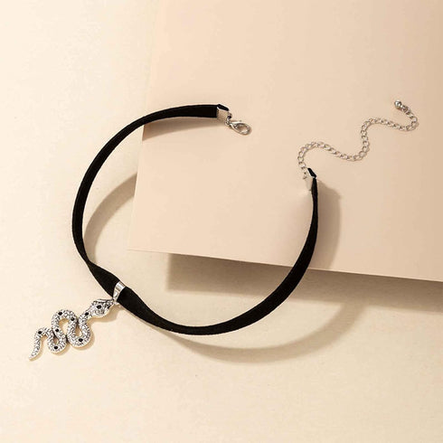 Boho Snake Velvet Choker Necklace Silver Snake Necklace Choker Gothic Black Ribbon Necklace Punk Serpent Necklace Chain Jewelry for Women...