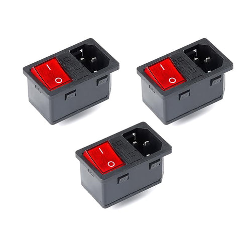 3PCS AC-14-F16 Power Switch 10A 250V AC-01 KCD4 Copper Power Socket Plug Fuse 3Pin Power Outlet...
