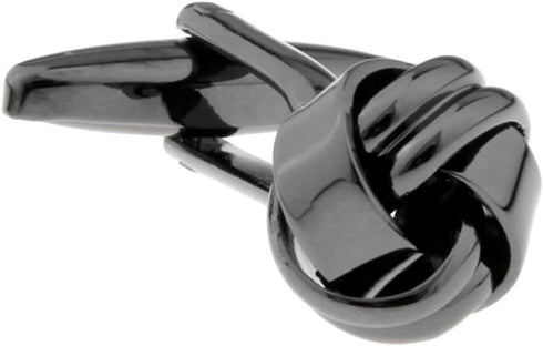 Knot Black Gunmetal Smooth 2 Bands Pair Cufflinks in a Presentation Gift Box & Polishing Cloth...