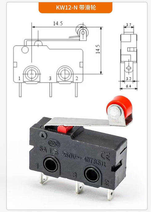 KW12 microswitch with Roller 3 Pins 5A 125 250VAC Apply A Computer Mouse Small Home Appliance Microwave Oven Electric Rice Cooker,ect....