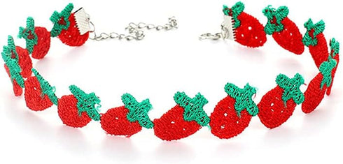 Cute Fruit Choker Necklace for Women Embroidered Strawberry Peach Grape Collar Clavicle Chain Necklace Teen Jewelry Gift...