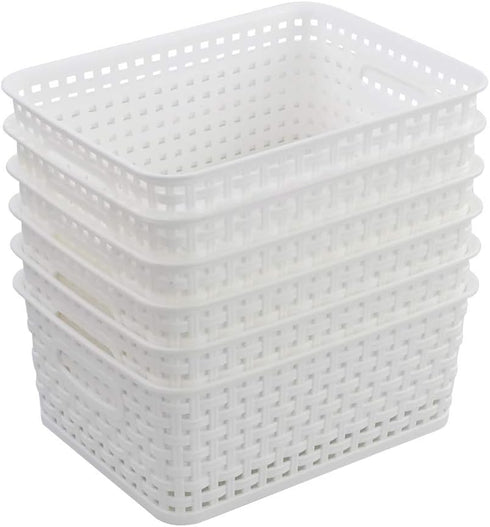 Farmoon 6 Packs White Plastic Organizing Basket, Small Pantry Storage Baskets...