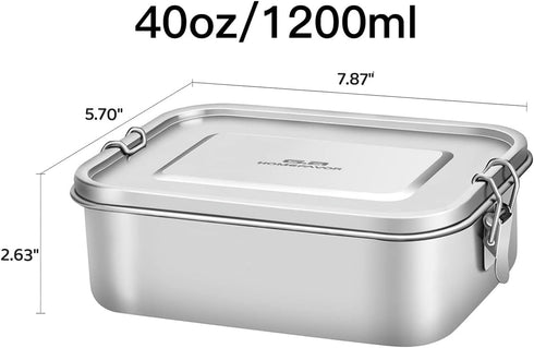 G.a HOMEFAVOR Stainless Steel Bento Lunch Box - 1200 ml/40 oz Large Metal Leak Proof Lightweight Bento Container for Sandwich, Snack, Salad, Dishw...