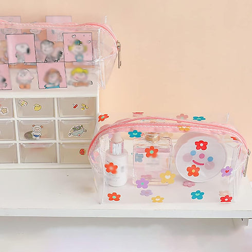Clear Flower Makeup Bags Transparent Floral Cosmetic Bag Travel Wash Bag Waterproof Toiletry Storage Pouch for Women Girls Colorful...