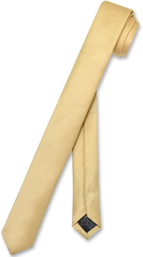 Vesuvio Napoli Narrow NeckTie Extra Skinny GOLD Color Men's Thin 1.5" Neck Tie...