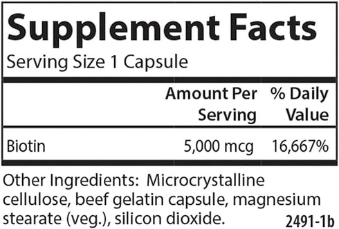 Carlson - Biotin, 5000 mcg, Healthy Hair, Strong Nails & Energy Production, 50 Capsules...