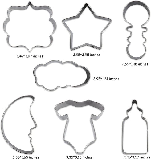 Twinkle Twinkle Little Star Themed Cookie Cutters, 7 Pack Baby Shower Baking Molds Stainless Steel Biscuit Sandwich Cake Cutter Set with Moon, Sta...