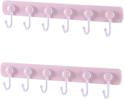 Kids Coat Rack Wall Mount, Adhesive Wall Hooks with 6 Rotating Hooks for Hanging Clothes Cooking Towels, Pink Decorative Hangers for Girls Bedroom...