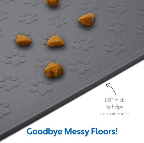 MIGHTY MONKEY 100% Waterproof Dog Food Mat, Raised Edges Silicone Pet Feeding Placemat for Cat, Dogs, Pet Bowls, High Lipped Tray Prevents Water S...