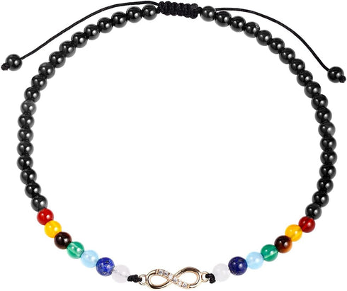 Jewever Black Obsidian with 7 Chakra Infinity Beach Anklet Bracelet for Women Foot Worry Stone Relife Anxiety Jewelry Healing Crystals and Gemston...