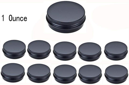 Aluminum Metal Tin 1oz/30ml, Black Aluminum Tins Round Tin Cans Containers with Screw Top Lid (Pack of 10)...