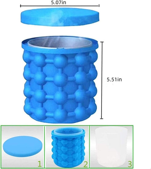 (2 in 1) Ice Cube Maker, Round,Portable .Silicone ice Bucket and ice Mold with lid, Portable Silicon Ice Cube Maker(Blue)...