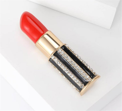 Lipstick Ladies' Crystal Brooch Fashion Enamel Lapel Pin Creative Sexy Sparkling Crystal Sweater Shawl Scarf Wedding Party Brooch Set Jewelry Acce...