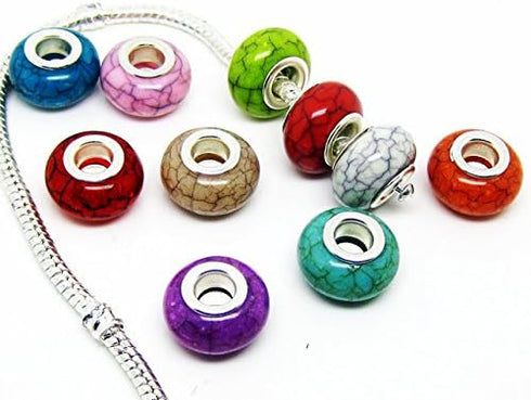 TianBo 100pcs Mix Color Large Hole Bead Resin Crack Fit European Charm Bracelet Spacer for Jewelry Making SS01...