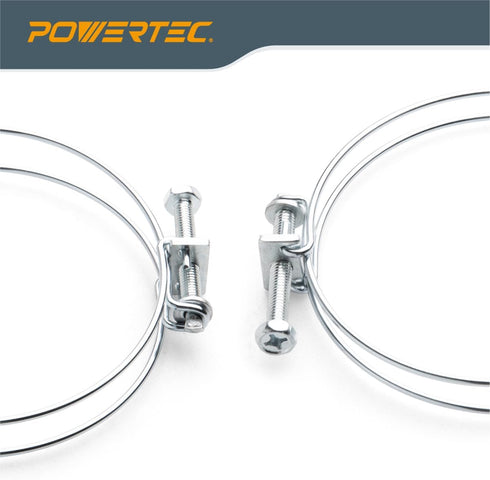 POWERTEC 70197 2-1/2 Inch Double Wire Hose Clamp with bolt, Adjustable Hose Clamps for Dust Collector, Dust Collection Hose and Dryer Vent Hose, P...