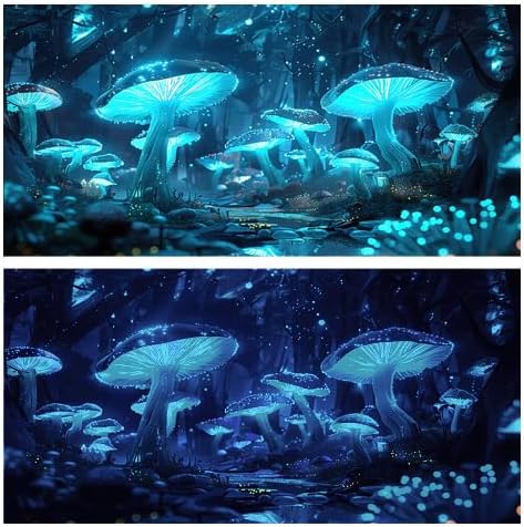 72X16IN Blacklight Cyan Mushroom Black Light Aquarium Background UV Reactive Background Starry Sky Moonlight Terrarium Background with 10 EVA Doub...