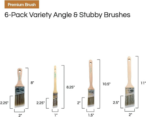 Vermeer Paint Brushes 6-Pack Angle Brushes in Assorted Sizes for All Latex and Oil Paints & Stains - Home Improvement - Interior & Exterior Use...
