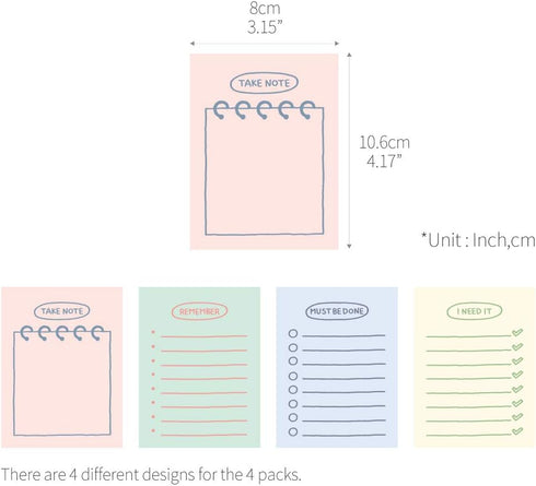 Monolike Memopad Sketch Planning Ver.2 design SET - 4 Packs, 4 Different Designs, 100 Sheets Per Pad, Total 400 Sheets, Note pads, Writing pads...