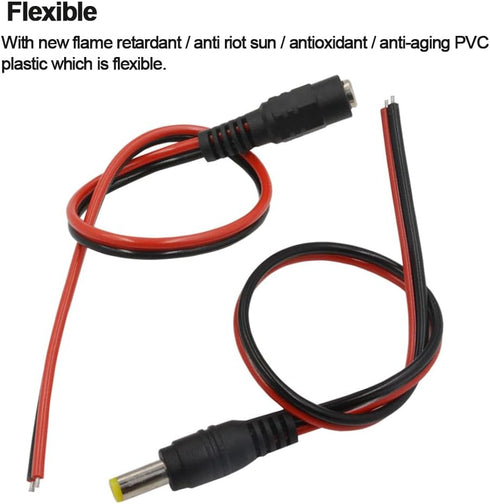 MILAPEAK (Real 18AWG 43x2pcs Strands) 10 Pairs DC Power Pigtail Cable 12V 5A Male & Female + 10 Pairs DC Power Jack Plug Adapter Barrel Connector ...