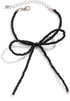 Sweet Cool Bow Earrings Bracelet Necklace Imitation Pearl Seed Beaded Bow Knot Collar Tie Necklace Simple Gothic Jewelry Set for Women and Girls...