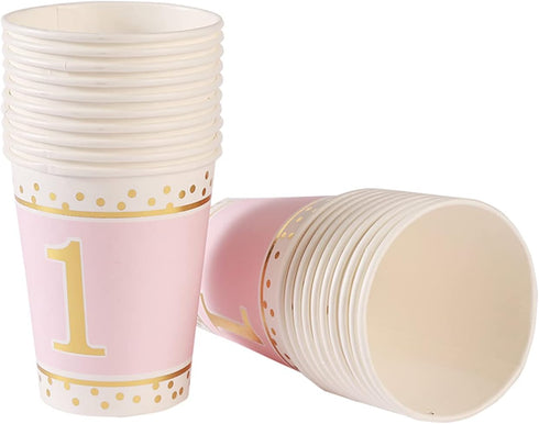 MaitianGuyou 1st Birthday Girl Decoration,Baby Shower Party Supplies Disposable Tableware Sets Includes Paper Plates Cups Straws And Napkins for B...