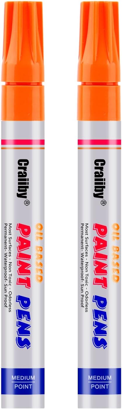 Orange Paint Markers, 2 Pack Oil-Based Waterproof Quick Dry Permanent Paint Pen Set for Rocks Painting, Wood, Fabric, Plastic, Canvas, Glass, Mugs...