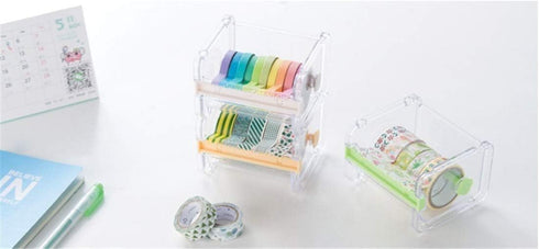 Mvchifay 2 Pack Tape Dispenser Transparent Washi Tape Cutter Roll Tape Holder for Desk (2 Pack-Green)...