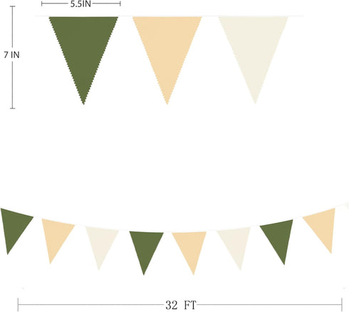 32Ft Sage Green Party Decorations Olive Green Tan Brown Cream Neutral Triangle Flag Fabric Banner Pennant Bunting Garland Streamers for Birthday W...