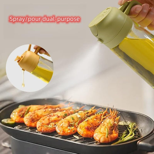 2 in 1 glass olive oil filling bottle, 2 in 1 cooking oiler, spray, kitchen press fuel injector, used for salad making, baking, frying, barbecue, ...