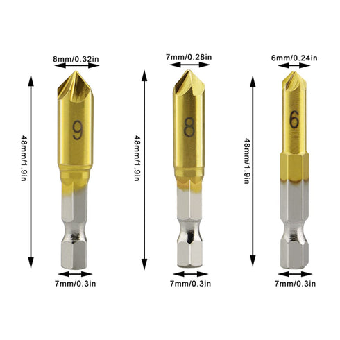 Countersink Drill Bit Set 3 Pcs 5 Flute Counter Sinker Drill Bits Tools HSS 1/4" Hex Shank for Wood Metal Quick Change 6mm 8mm 9mm(Small)...