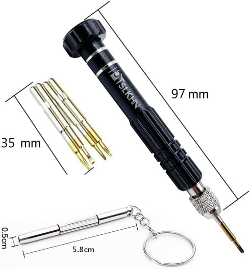 PTSLKHN Eyeglass Screwdriver, 5-in-1 Multifunctional Small Screwdriver, S2 Steel Glasses Screwdriver Kits for Eyeglass, Sunglasses, Electronics, C...